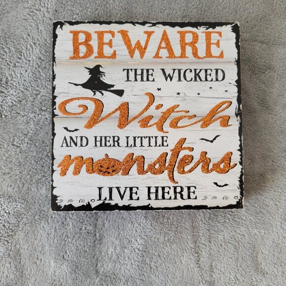 Halloween Beware Wicked Witch Monsters Box Art Home Decor Hanging s84e - Picture 1 of 8